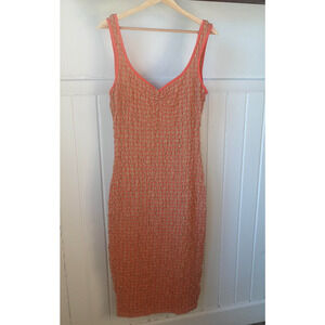 Free People Dress Womens Small Tan Coral Set The Bar Puckered Textured Midi Boho